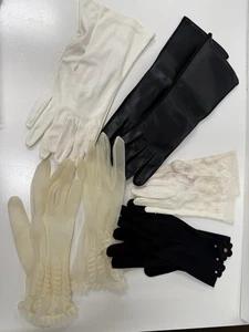 Vintage Damenhandschuh 5 Stück Spitze, Leder, Perlen mit Vintage Handschuhfach - Bild 1 von 18