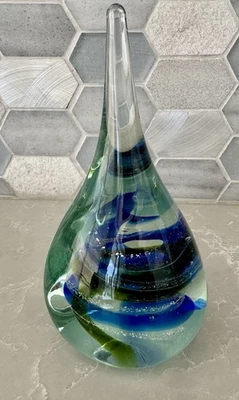Pisapapeles de cristal artístico de Murano 6" burbuja controlada remolinos azules y verdes Foto 1 de 4