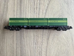 Minitrix N Gauge Container Wagon With 3 X Schenker 20ft Containers - Picture 1 of 8