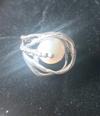 Anillo Israel Zuman Plata de Ley 925 Anidado con Perla de Agua Dulce Talla 6 Foto 1 de 4