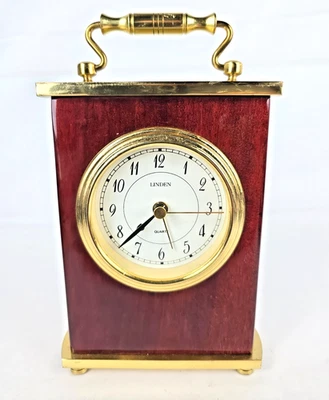 Linden Rosewood and Brass Finish Bracket Alarm Quartz Clock - NO BATTERY COVER - Image 1 of 4