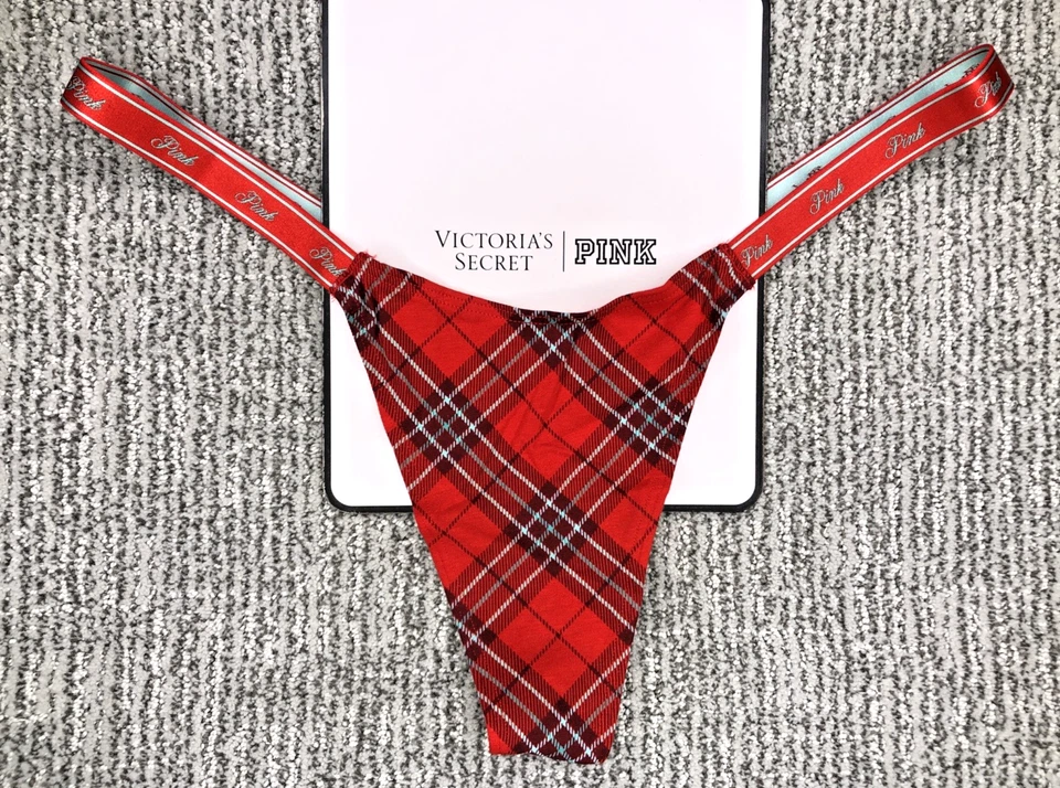 Victoria's Secret ROSA NUEVO CON ETIQUETAS XXL Rojo Vacaciones Cuadros Micro Tanga Panty Spellout Sexy Foto 1 de 4