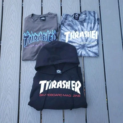 Винтажная трэшер скейтбординга мужской маленький черный толстовка с капюшоном и 2 футболки - Изображение 1 из 4