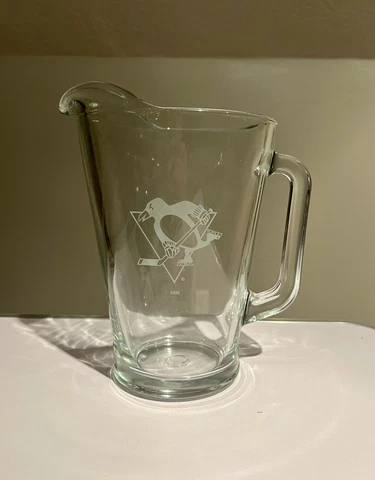 Pittsburgh Penguins NHL Hockey 48 oz. Etched Glass Beer Water Pitcher Cover