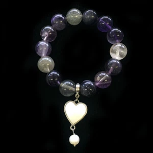 50%OFF NEW BOWERHAUS Natural Amethyst Pearl Bracelet Charm Rhodium Plated - Picture 1 of 8