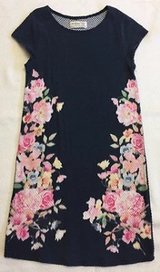 Abercrombie Kids Navy Blue Textured Sheath With Floral Print Sz L (14) EUC - Picture 1 of 5