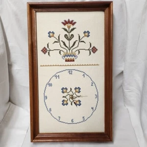 Vintage Blumen Kreuzstich Uhr Homespun Elegance komplett gerahmt Landhausstil - Bild 1 von 16