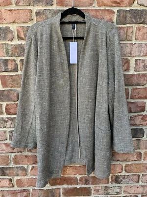CHAQUETA DELANTERA ABIERTA NUEVA CON ETIQUETAS EILEEN FISHER PLUS DRIFTWOOD ALGODÓN SLUB TWEED $328 3X Foto 1 de 4