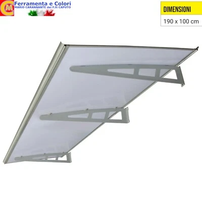 Pensilina Alluminio Trasparente Tettoia Copertura Pioggia Porte Finestre 100x190 - Immagine 1 di 2