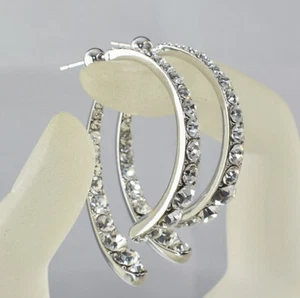 REAL White Gold Filled Lady 28mm made with Swarovski Crystal Earrings UK E3422 - Picture 1 of 4