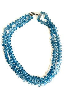 Light Blue Frosted Teardrop Glass Beads Necklace with S-Hook Clasp- Lovely Gift - Picture 1 of 9