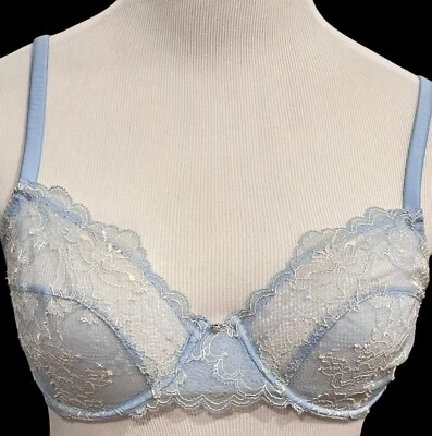 Sujetador Malizia by la Perla azul pálido con diamantes de imitación bordados dorados 32D Foto 1 de 4