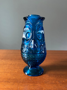Vintage Viking Glass Bluenique Cobalt Blue Owl Fairy Lamp MCM