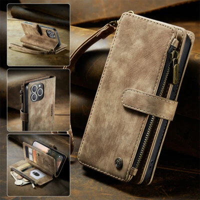 Leather Case For iPhone 14 16 15 Pro Max Auto Closing multi-card slot Flip Cover - Image 1 of 4