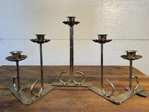 Vintage Brass Candlestick Holds 5 Tapered Candles Folding Accordion Candelabra - Picture 1 of 12