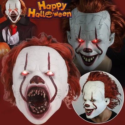 Pennywise Maske Halloween Clown Maske LED Horror Maske Erwachsene Cosplay Kostüm - Bild 1 von 4