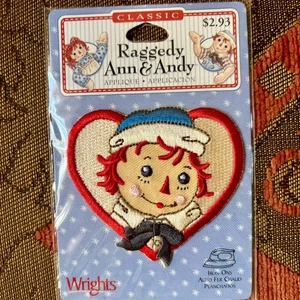 Wrights Raggedy Andy Gesicht Bügelbild Applikation Herz blau rot 2,75" breit 2,2 hoch - Bild 1 von 2