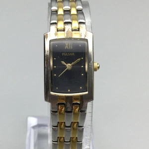 Pulsar Watch Womens 16mm Silver Gold Tone Black Dial 1N01-X164 New Battery 7.25" - Picture 1 of 15