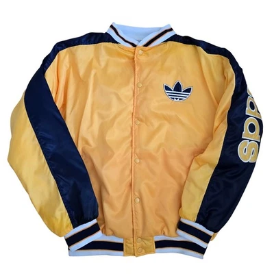 Редкий винтажный 80-х Adidas атласный Varsity куртка запустить DMC размер L желтый темно-улица - Изображение 1 из 4