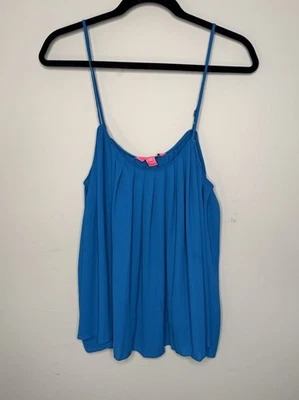 Lilly Pulitzer Blue Sleeveless Pleated Blouse Rein Top - L ; Beach, Resortwear - Image 1 of 4