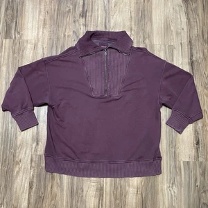 Suéter Aerie Para Mujer XL Ciruela Púrpura Cuarto Cremallera Cuello Usado en Excelente Condición - Imagen 1 de 8