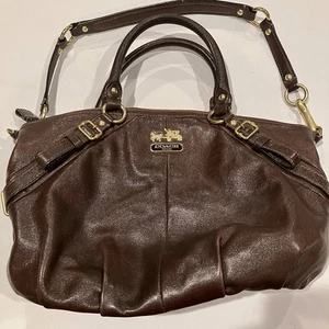 Bolso de Mano COACH Madison Sophia Bolso de Hombro Cuero Marrón Pluma Marcas Interior - Imagen 1 de 9