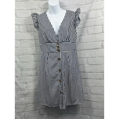 Shein Summer Shift Dress Size 14 Blue White Striped Nautical Tunic Holiday Light - Image 1 of 4