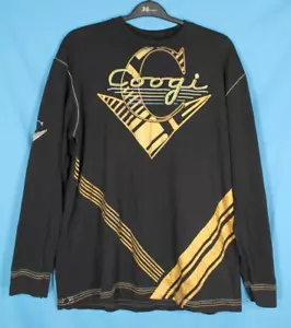 VTG Men's COOGI Black/Gold CHEVRON SHIELD LOGO Stripes LONG SLV. T-Shirt Sz XL - Picture 1 of 8