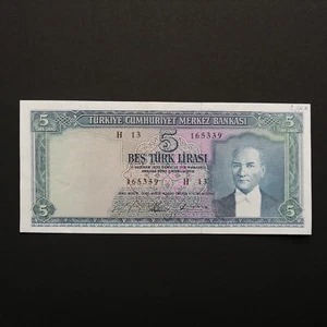 TURKEY 5 LIRA (1930) 1965 P-174a VF-XF Series H - RARE- - Picture 1 of 6