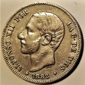 Moneda mundial plata muy fina 1882(8-) MS-M España 2 pesetas - Alfonso XII - 2 - Imagen 1 de 4