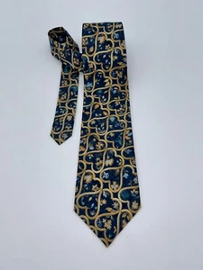 TANGO Men's SILK Tie Beautiful Blue Gold Floral & Heart Pattern Fantastic Tie!! - Picture 1 of 4