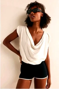 Free People XS Be the Breeze Ivory Rolled Cap Sleev Cowl neck back tie Top- NWOT - Picture 1 of 11