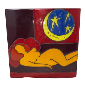Vintage Boronat Ceramic Tile￼ Nude Female￼ Form Wall Art  Woman Moon & Stars ￼￼ - Picture 1 of 11