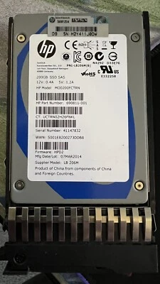 HPE 690811-001	691025-001	HP MODEL : MO0200FCTRN 200GB 6G SAS 2.5" SSD - Image 1 of 2