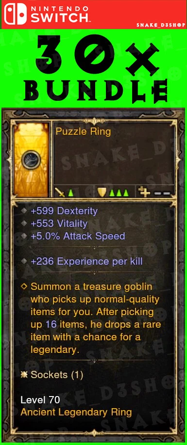 Diablo 3 - Nintendo Switch - Ancient Puzzle Rings Bundle - Goblin Rift Opener - Image 1 of 1