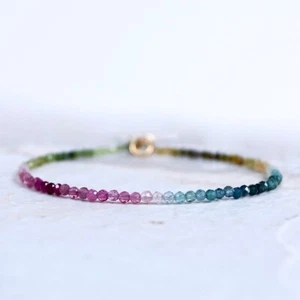 Pulseras con cuentas redondas facetadas de turmalina de turmalina multi sandía A++ 6-8"" - Imagen 1 de 14