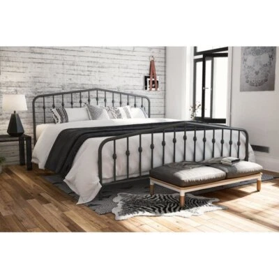 Gray Grey Metal Platform Bed Frame Full Queen King Headboard Footboard Slats Foto 1 de 4