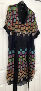 Jonathan Saunders Size 0S Black Multicolor Printed 100% Silk Dress Cowl Neck - Picture 1 of 11