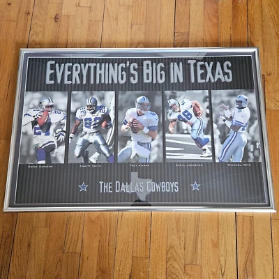 Vintage Dallas Cowboys Poster w/ Silver Frame "EVERYTHING'S BIG IN TEXAS" 90's - Image 1 of 4