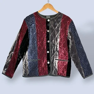 Vintage KOOS of Course! Patchwork Velvet Textured Jacket Silk Red Black Size Med - Picture 1 of 8