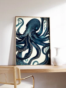 Vintage Octopus Poster – Retro Sea Life Wall Art Print, Ocean Decor Gift - Picture 1 of 3