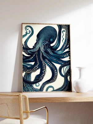 Vintage Octopus Poster – Retro Sea Life Wall Art Print, Ocean Decor Gift - Image 1 of 3