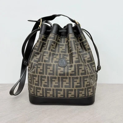 FENDI Zucca Pattern Drawstring Shoulder Bag Black PVC Authentic - Image 1 of 4