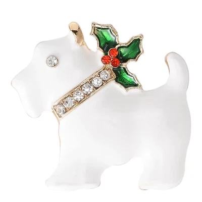 Perro Scottie de Navidad - Broche Esmalte Estrás Acebo Prendedor, Joyería de Navidad Regalo Foto 1 de 4