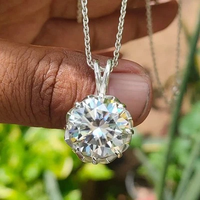 РЕДКИЙ сертифицированный белый обработанный кулон-солитер с бриллиантом 9 карат из серебра 925 пробы - Изображение 1 из 4