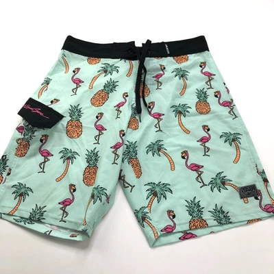 Maui & Sons 30(适合 31 英寸)冲浪游泳板后备箱火烈鸟印花短裤 — 第 1/4 张图片