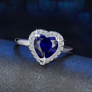 Ravishing Silver Plated Cubic Zirconia & Blue Sapphire Studded Adjustable Ring - Picture 1 of 2