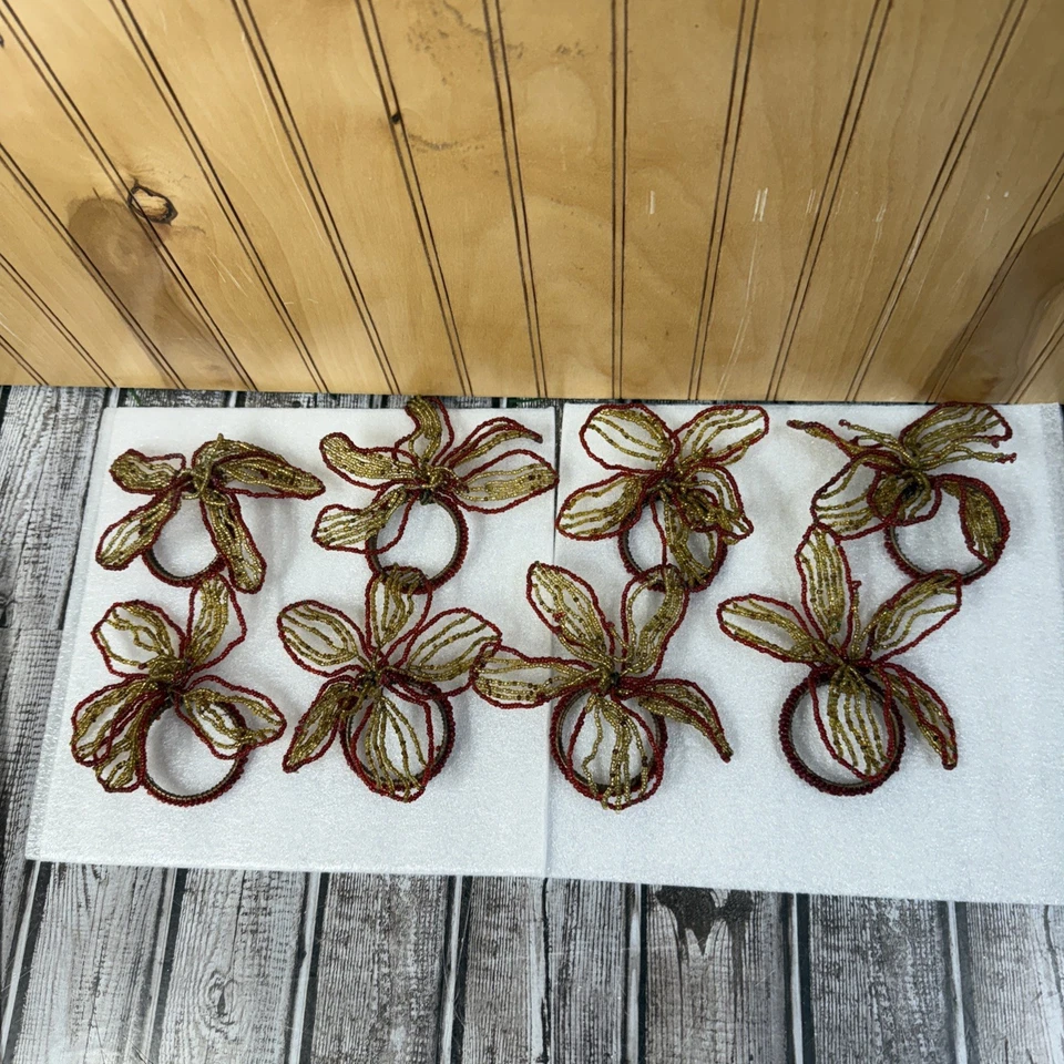 Juego de 8 servilletas con cuentas oro/borgoña Navidad Foto 1 de 3