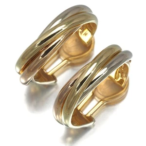 Auth Cartier Earrings Trinity 3color Hoop 18K 750 Yellow White Rose Gold - Picture 1 of 5
