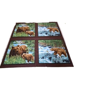 Quilter "Bear Mountain" Fabric Panels, Square, Brown, Fish, Water, 43"W x 46" L - Picture 1 of 5